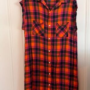Kavu Orange and Pink Plaid Midi Dress